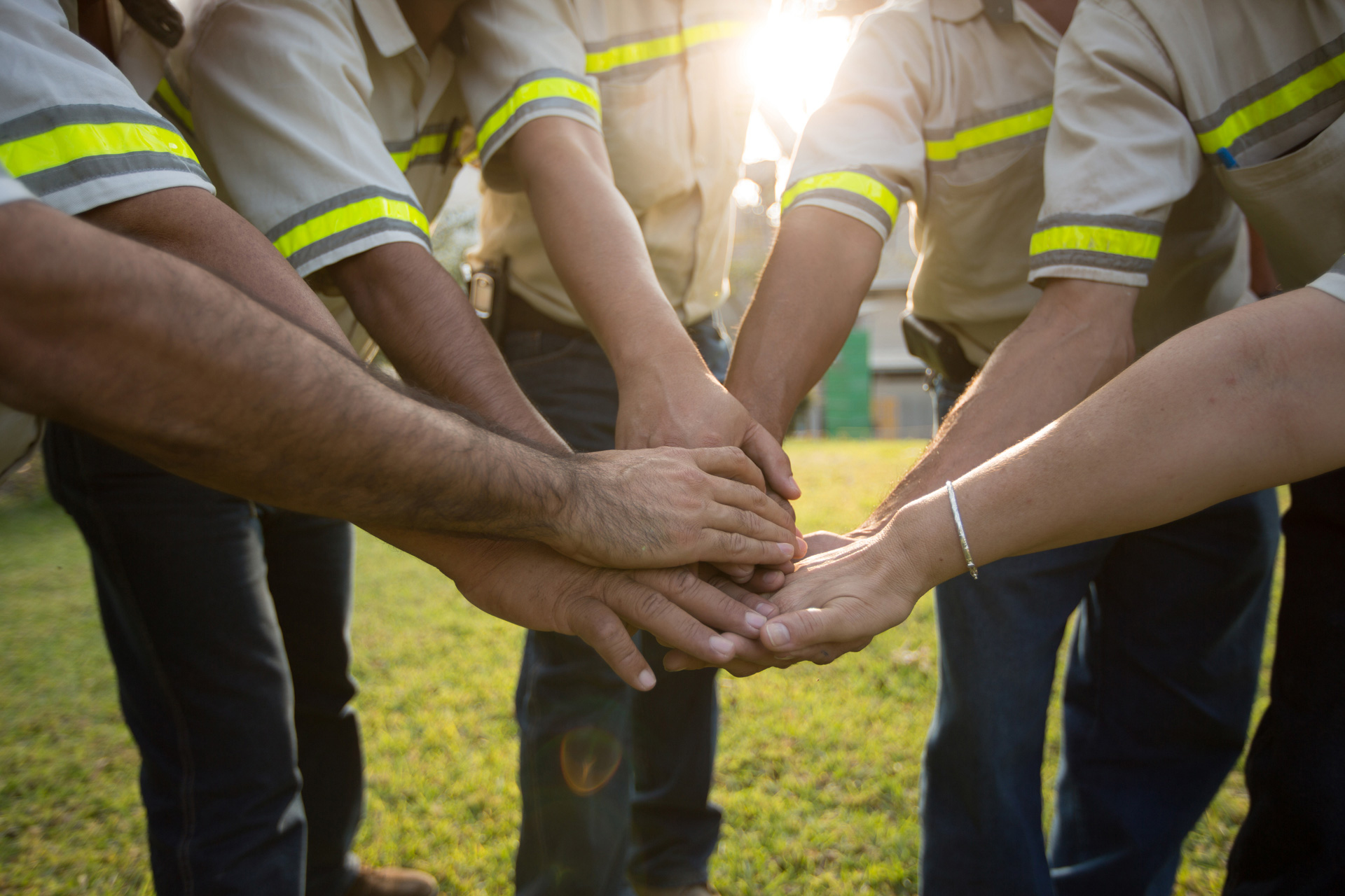 Group of people united hands