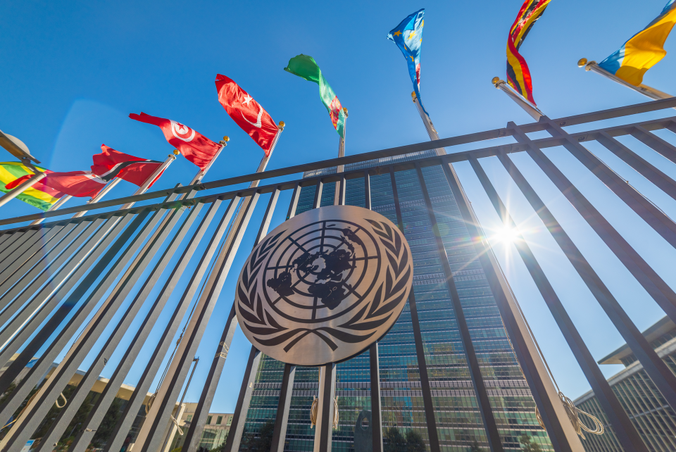 UN Building with flags